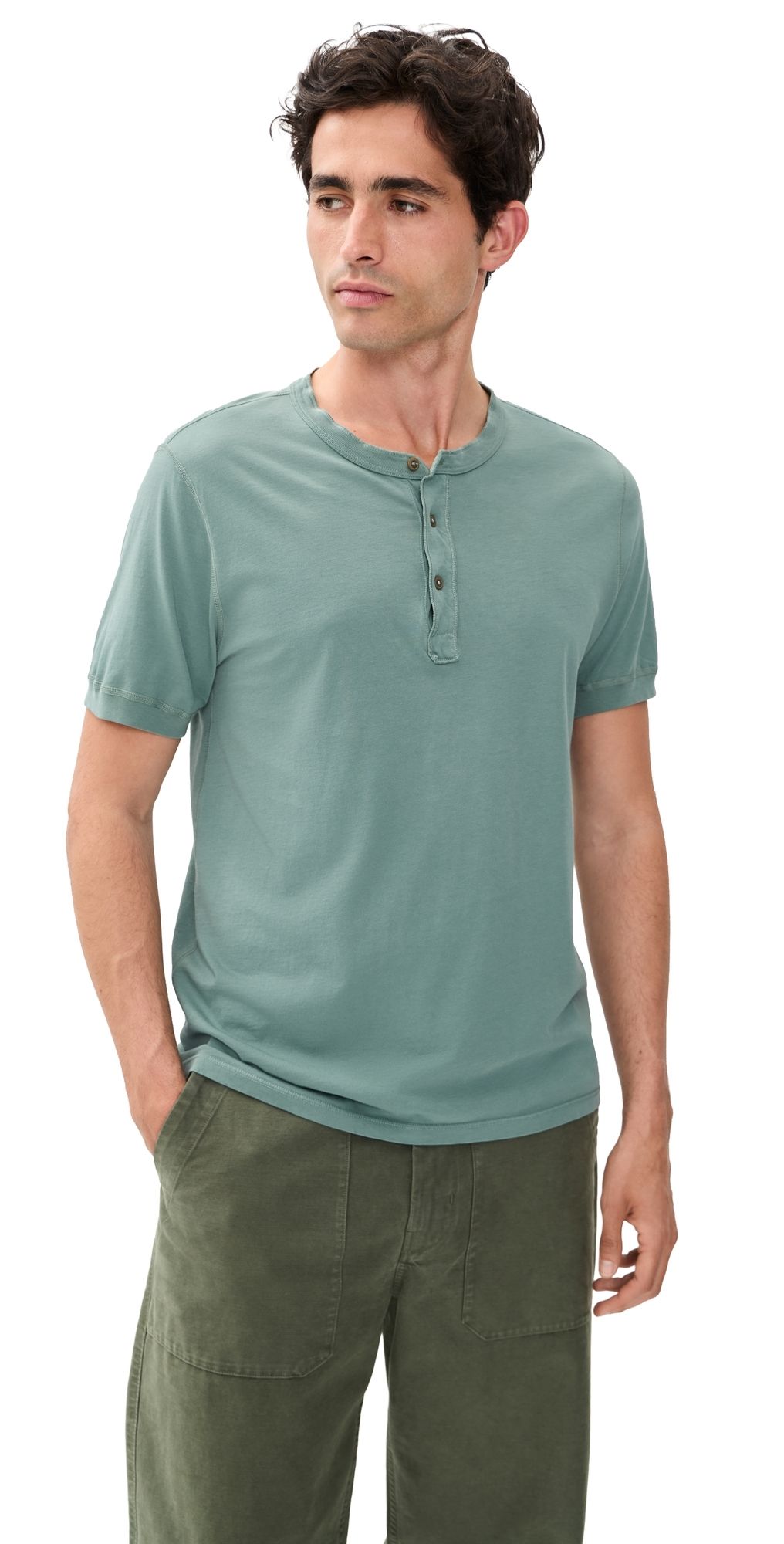 Save Khaki Short Sleeves Supima Henley Tee Aspen XL