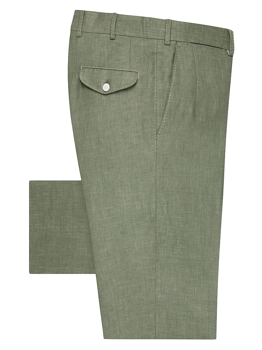 Men's Wool and Linen Blend Trousers - Olive - Size 42