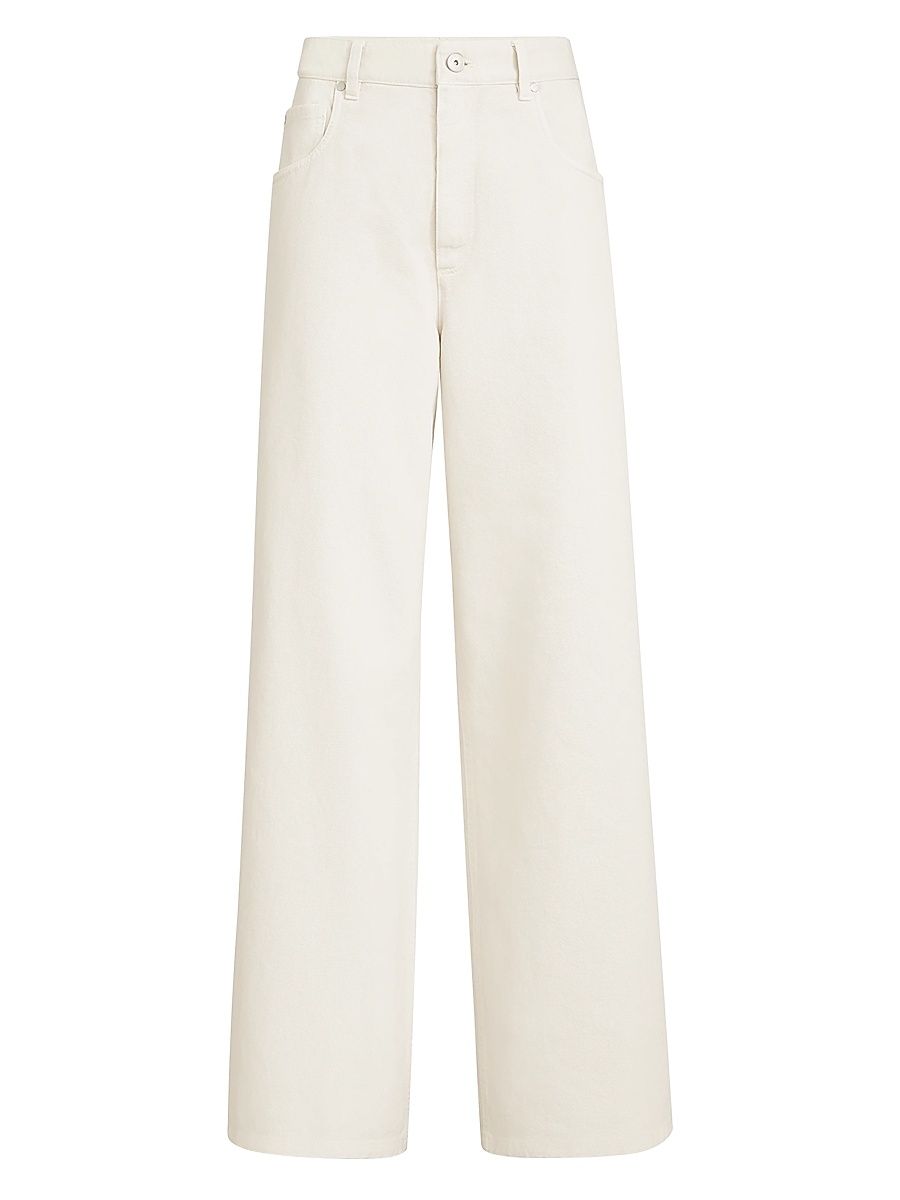 Women's Dyed Denim Relaxed Trousers with Monili - Chalk - Size 14