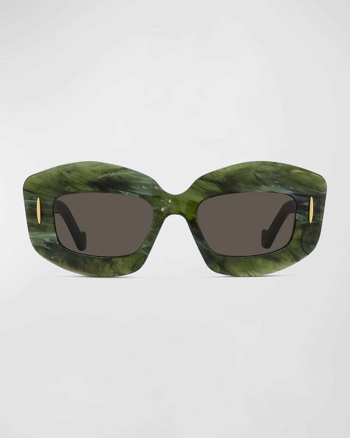Emerald Green Acetate Rectangle Sunglasses With Golden Accents