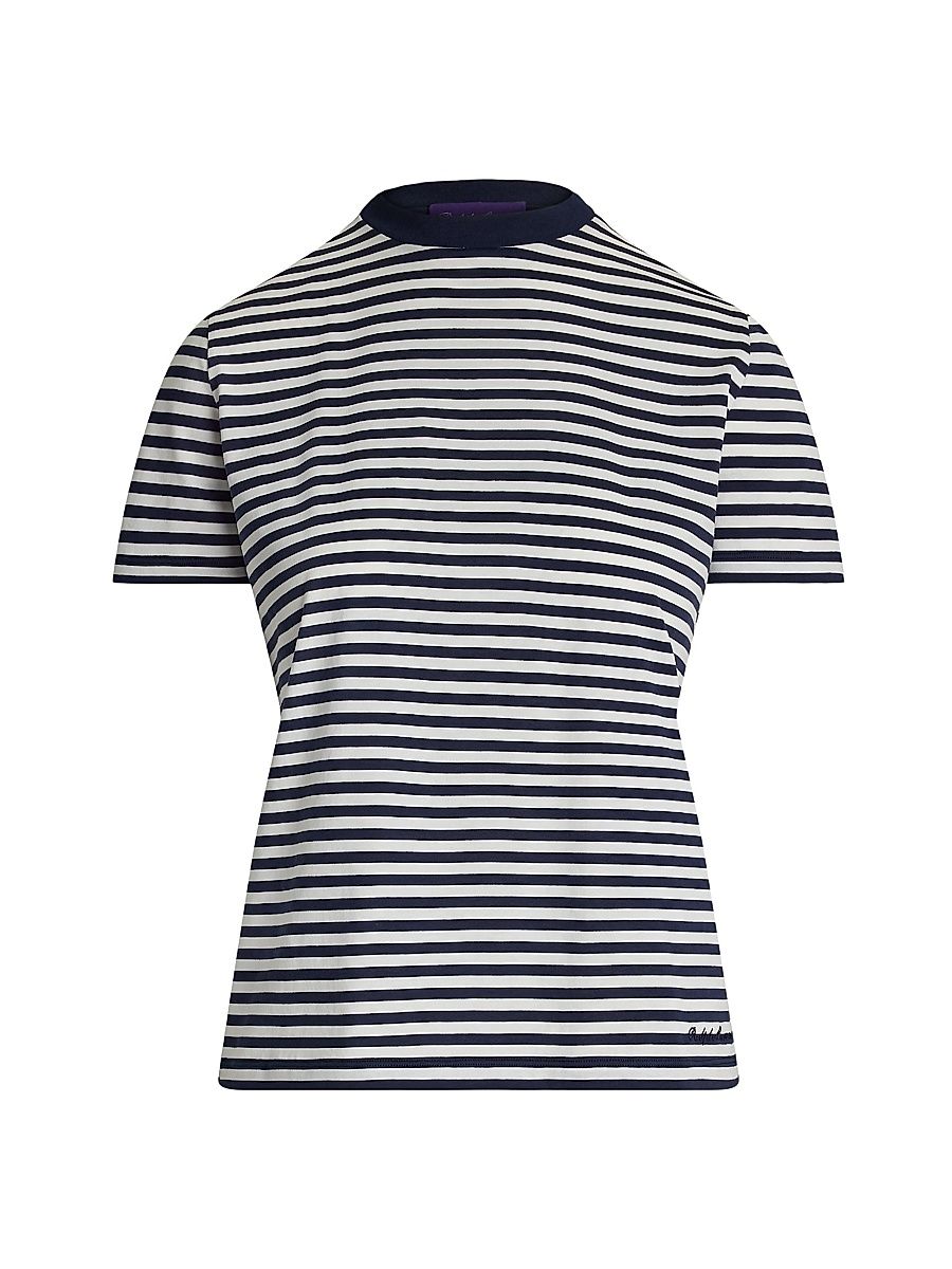 Women's Hallie Striped Crewneck T-Shirt - Dark Navy White - Size Small