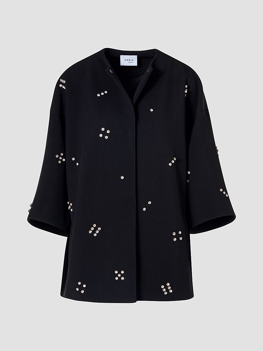 Women's Diamond Dice Dot Wool Car Coat - Black - Size 4