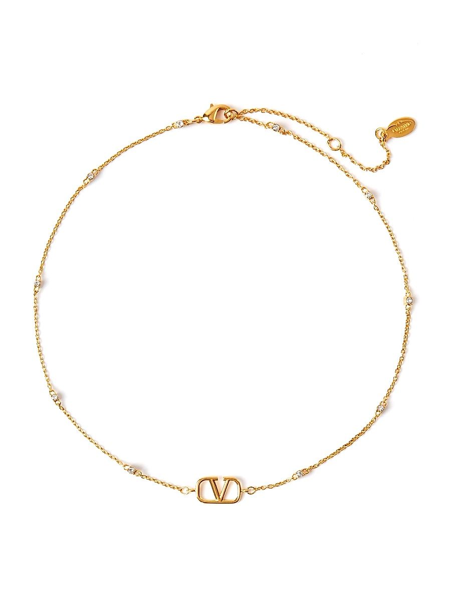 Women's Mini VLogo Signature Necklace In Metal And Swarovski Crystals - Gold