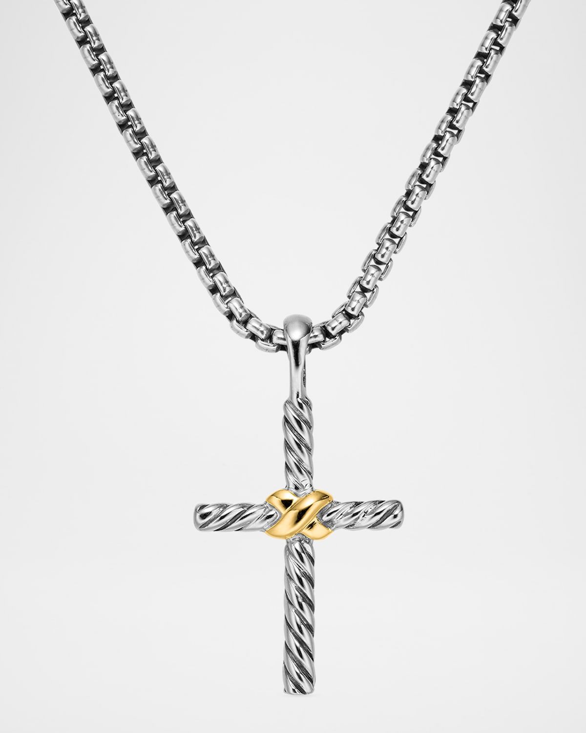 Petite X Cross Necklace in Silver with 14K Gold, 24mm, 14"L