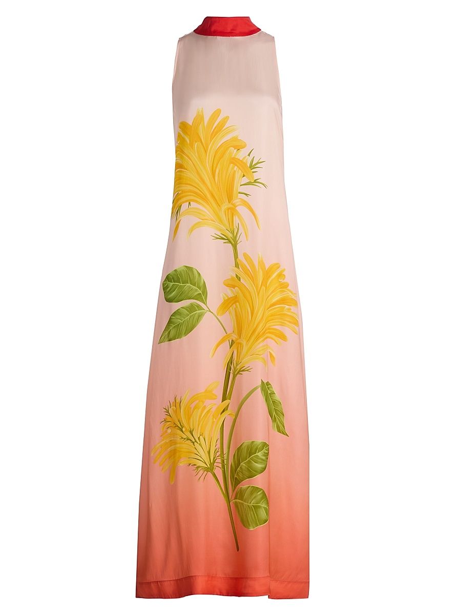 Women's Ammama Tie-Back Ombré Floral Dress - Blush And Vermillion Jacobina - Size Medium