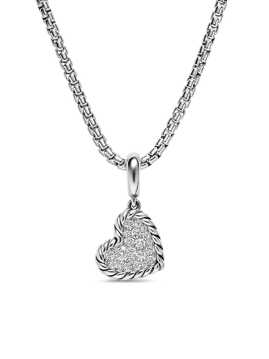 Women's DY Elements Heart Pendant in Sterling Silver with Diamonds, 12.7MM - Diamond