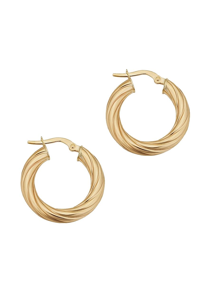 Women's 14K Yellow Solid Gold With A Twist Round Hoops - Yellow Gold