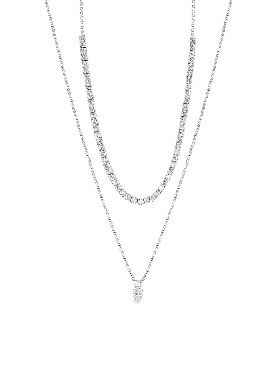 Women's Loveall 18K-White-Gold-Plated & Cubic Zirconia Double-Chain Necklace - White Gold