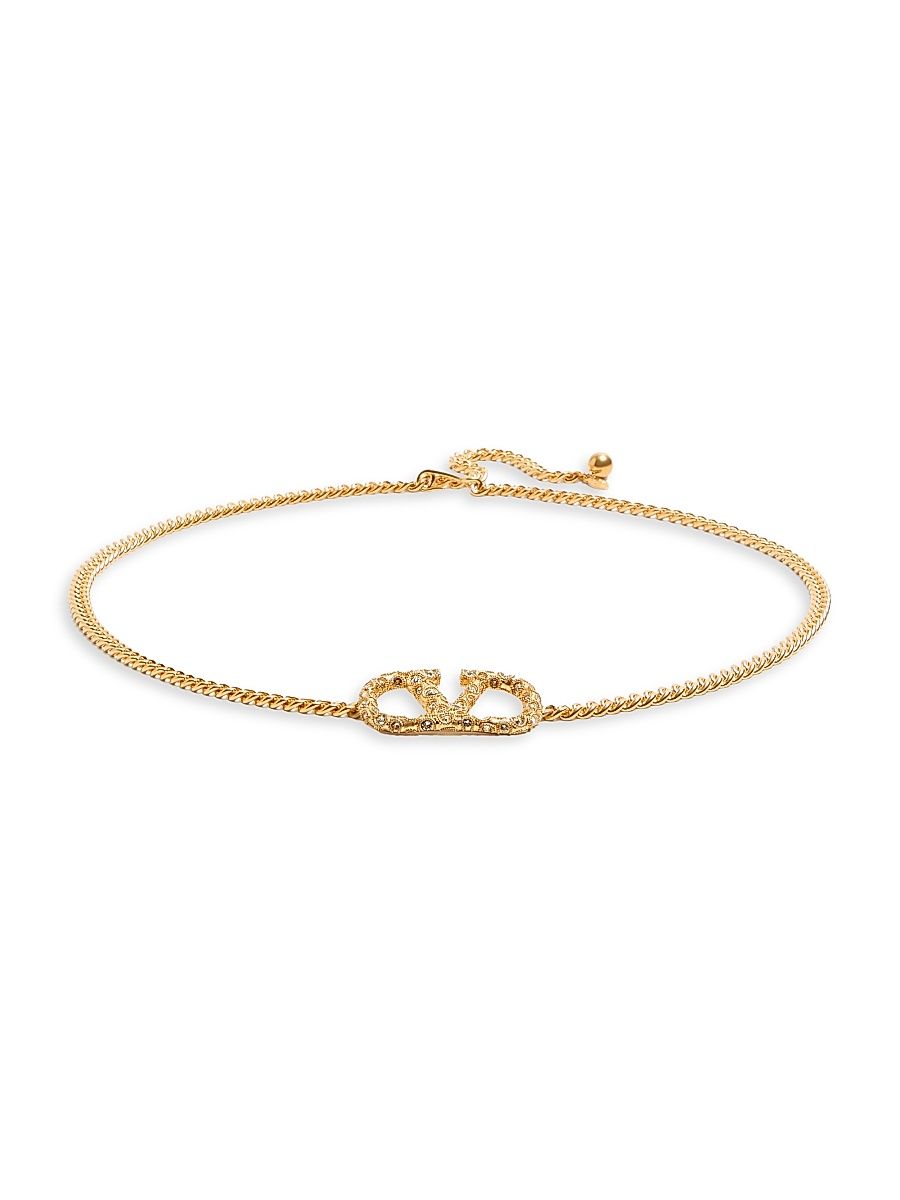 Women's Vlogo Signature Chain Belt with Crystals - Antique Brass - Size Large