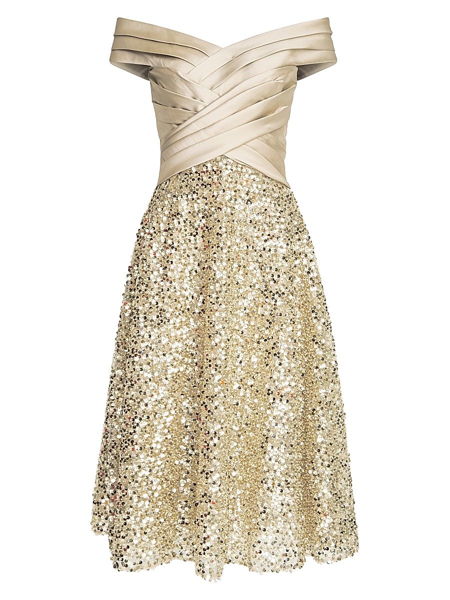 Women's Brandy Draped Sequined Cocktail Minidress - Champagne - Size 16