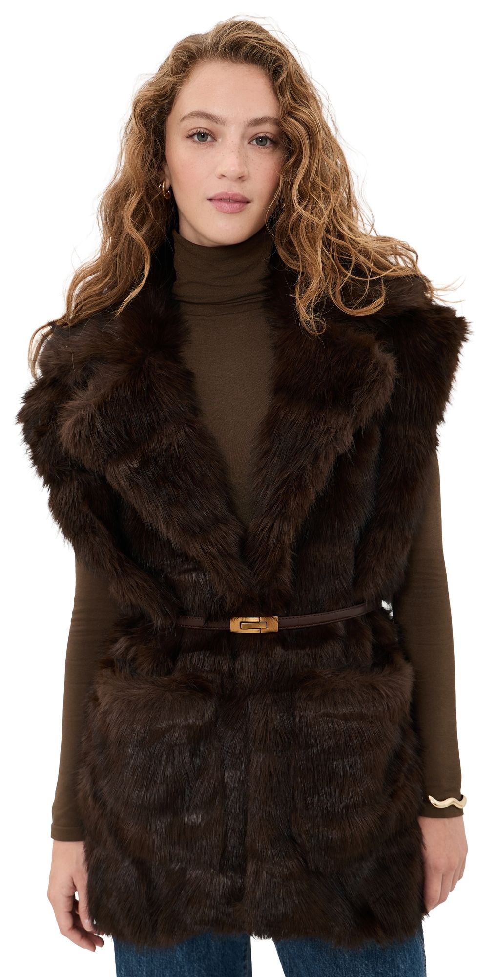 BARDOT Brentley Faux Fur Vest Dark Choco S