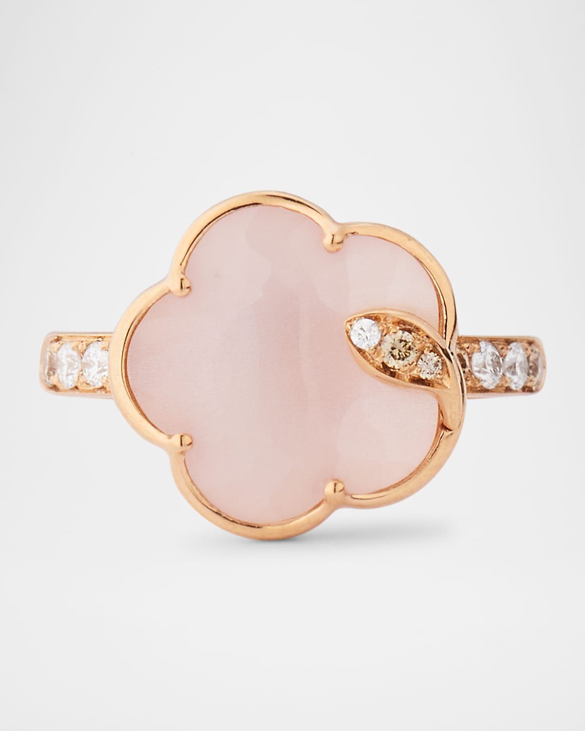 Ton Joli 18K Rose Gold Diamond Ring with Pink Moonstone