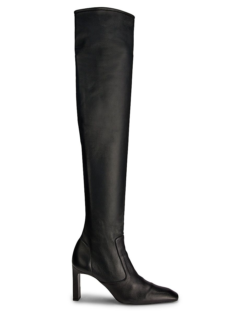 Women's 85MM Square-Toe Leather Over-The-Knee Boots - Black - Size 10