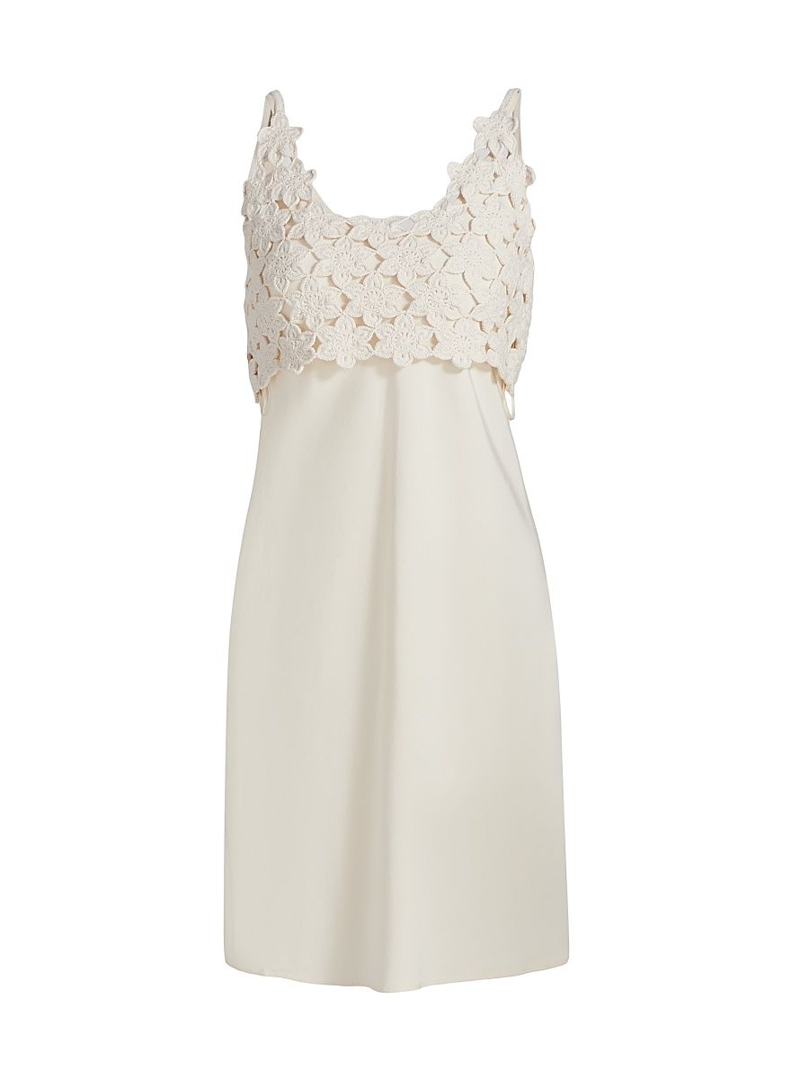 Women's Crochet Cotton Mini Sweaterdress - Pearl - Size Large