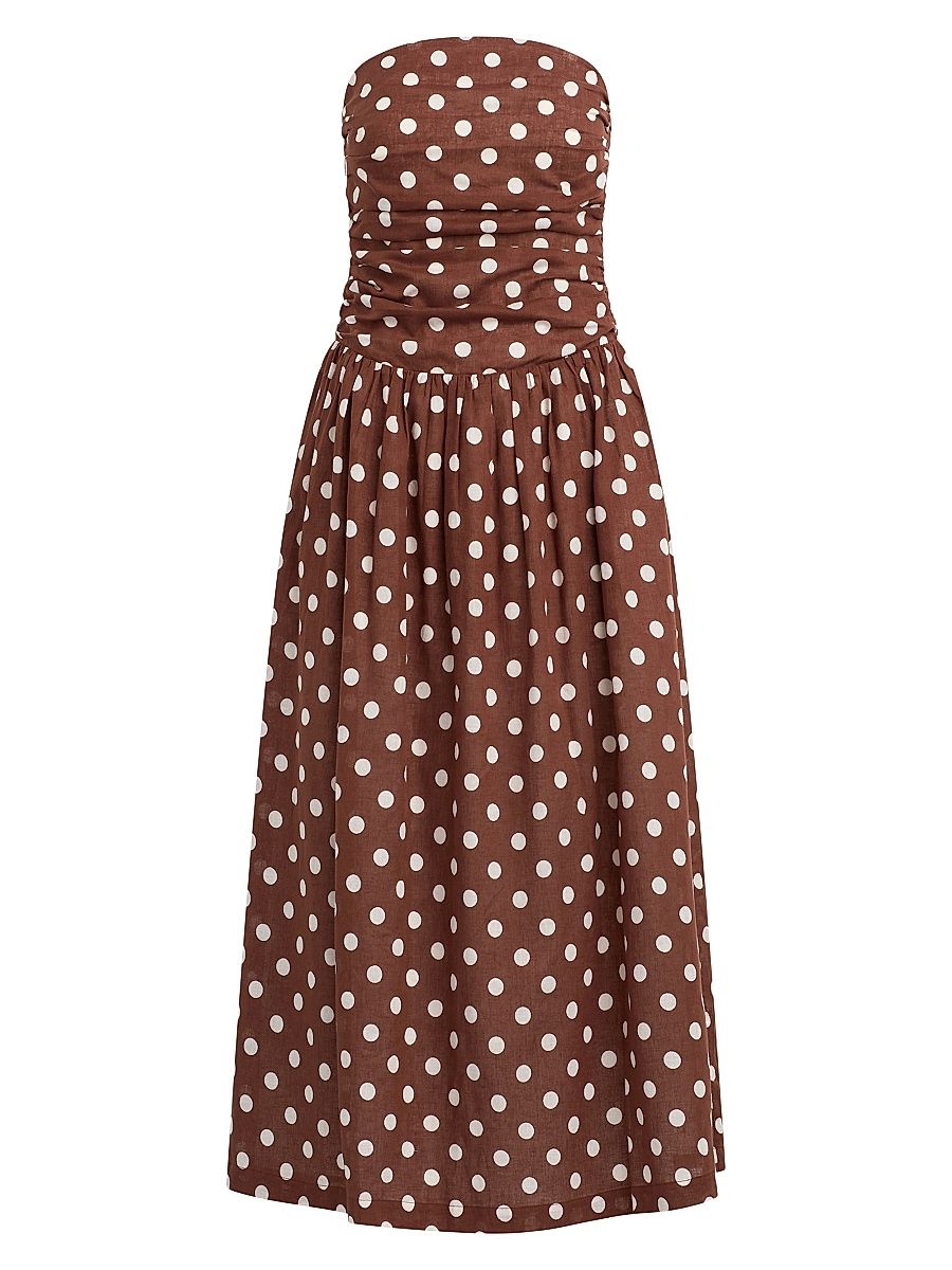 Women's The Reina Polka Dot Strapless Midi-Dress - Chocolate Ecru Dot - Size XS