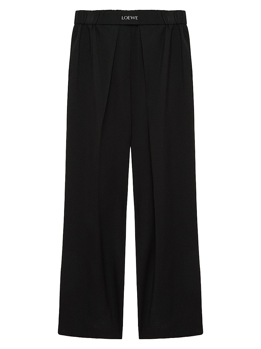 Women's Pleated-Front Logo-Waist Wool-Blend Trousers - Black - Size XL