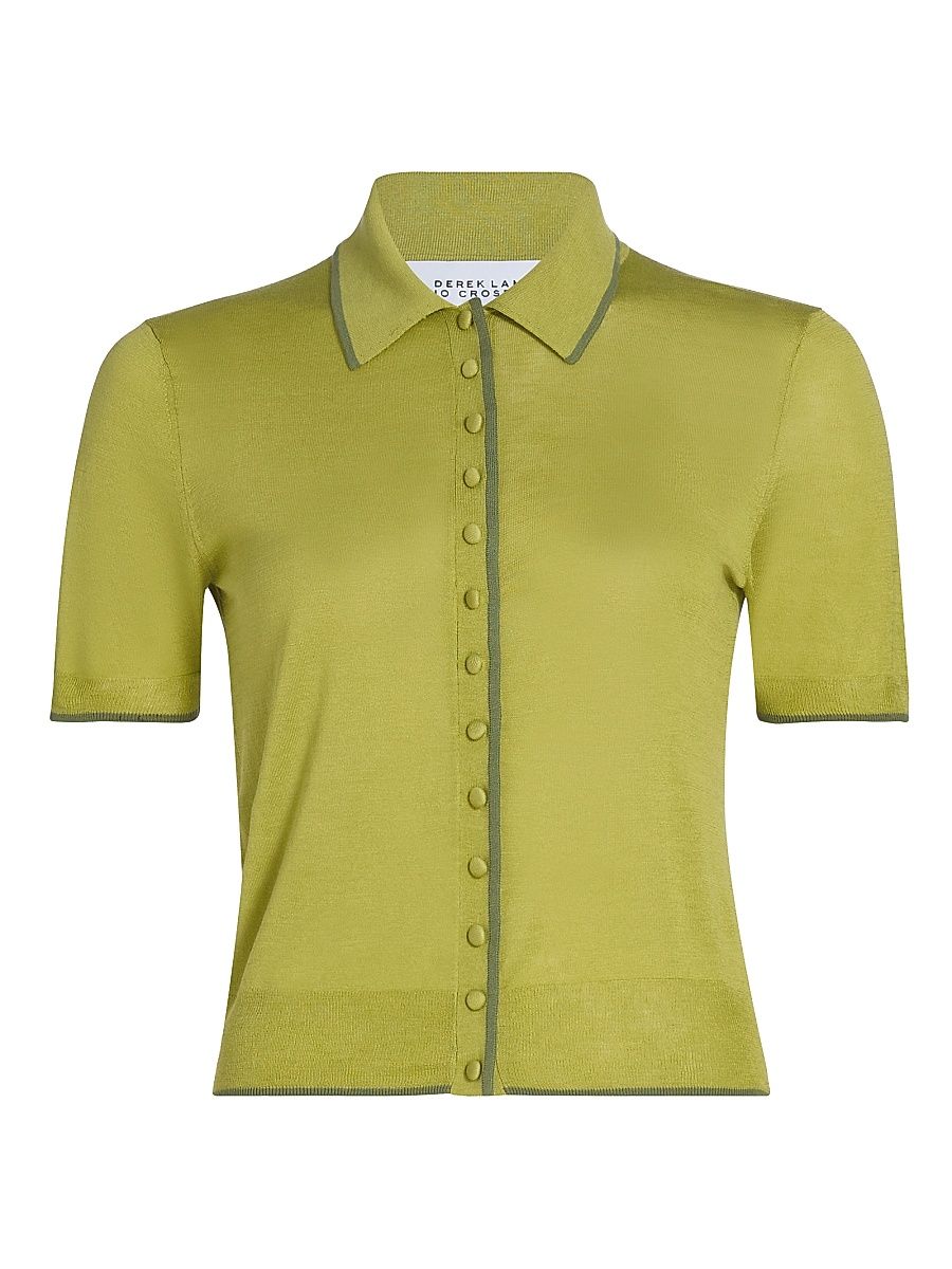 Women's Dorella Featherweight Silk-Cotton Polo Top - Green Olive - Size XL