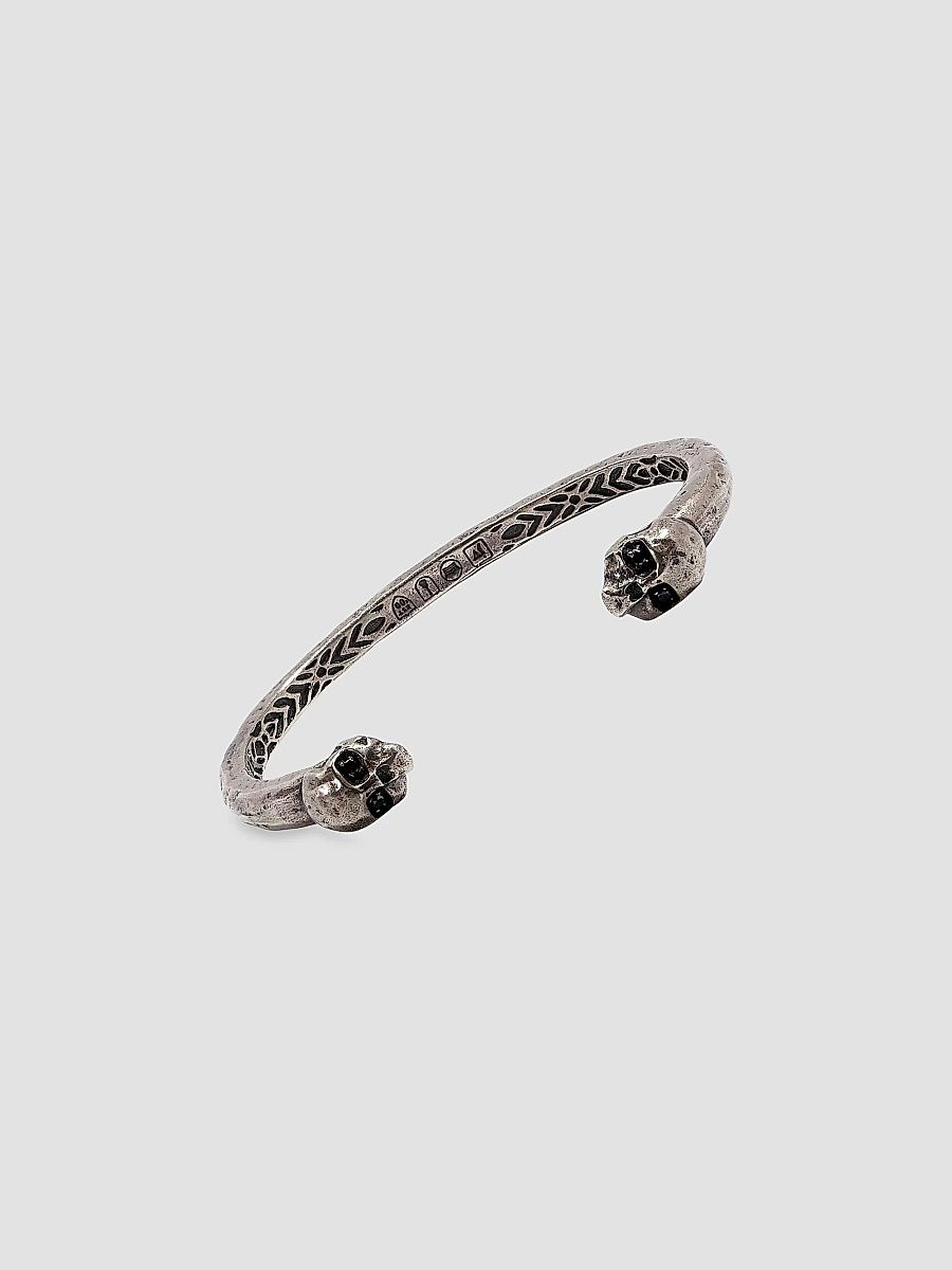 John Varvatos Skulls & Daggers Sterling Silver & Black Diamond Cuff Bracelet - Silver - Size Medium