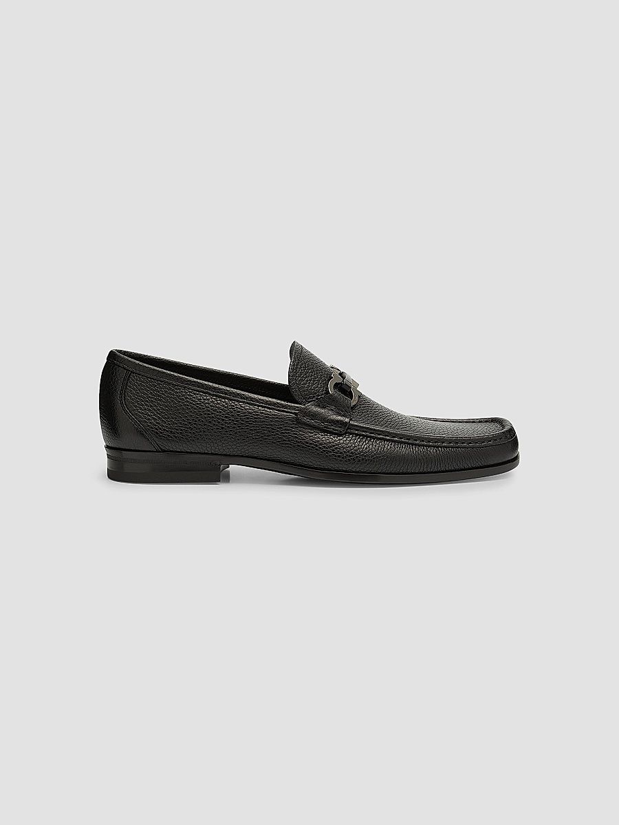 FERRAGAMO Men's Grandioso Gancini Bit Leather Loafers - Nero - Size 7.5