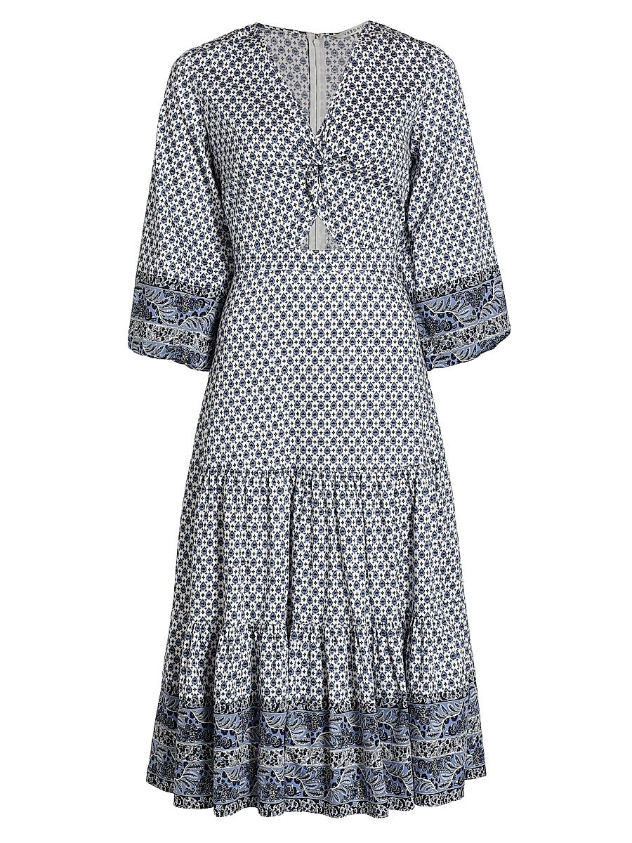 Women's Dinia Geometric Cut-Out Cotton Midi-Dress - Off White Multi - Size 8