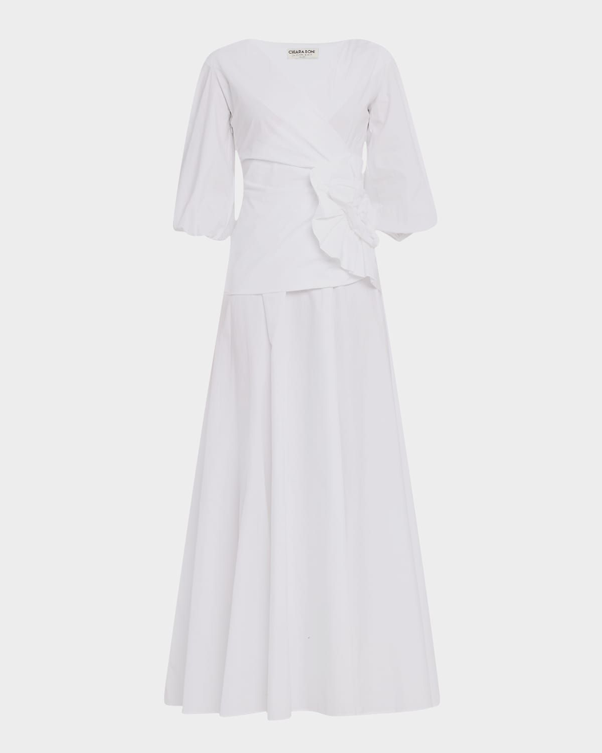 Flower-Embellished Stretch Cotton Maxi Dress