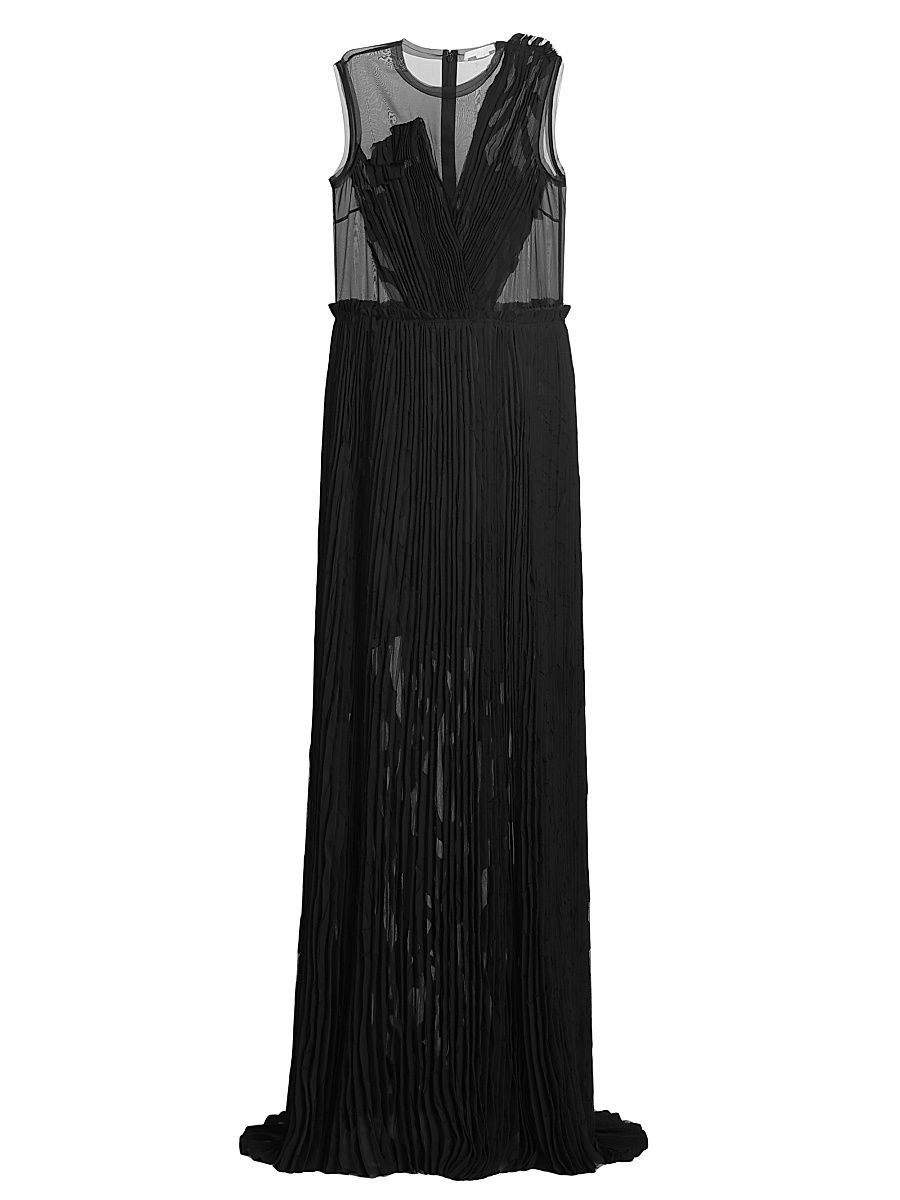 Women's Appliqué Pleated Sleeveless Maxi Dress - Black - Size 6