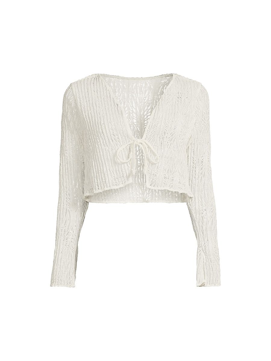 Women's Jesse Knit Tie-Front Crop Top - Ivory Weave - Size Medium