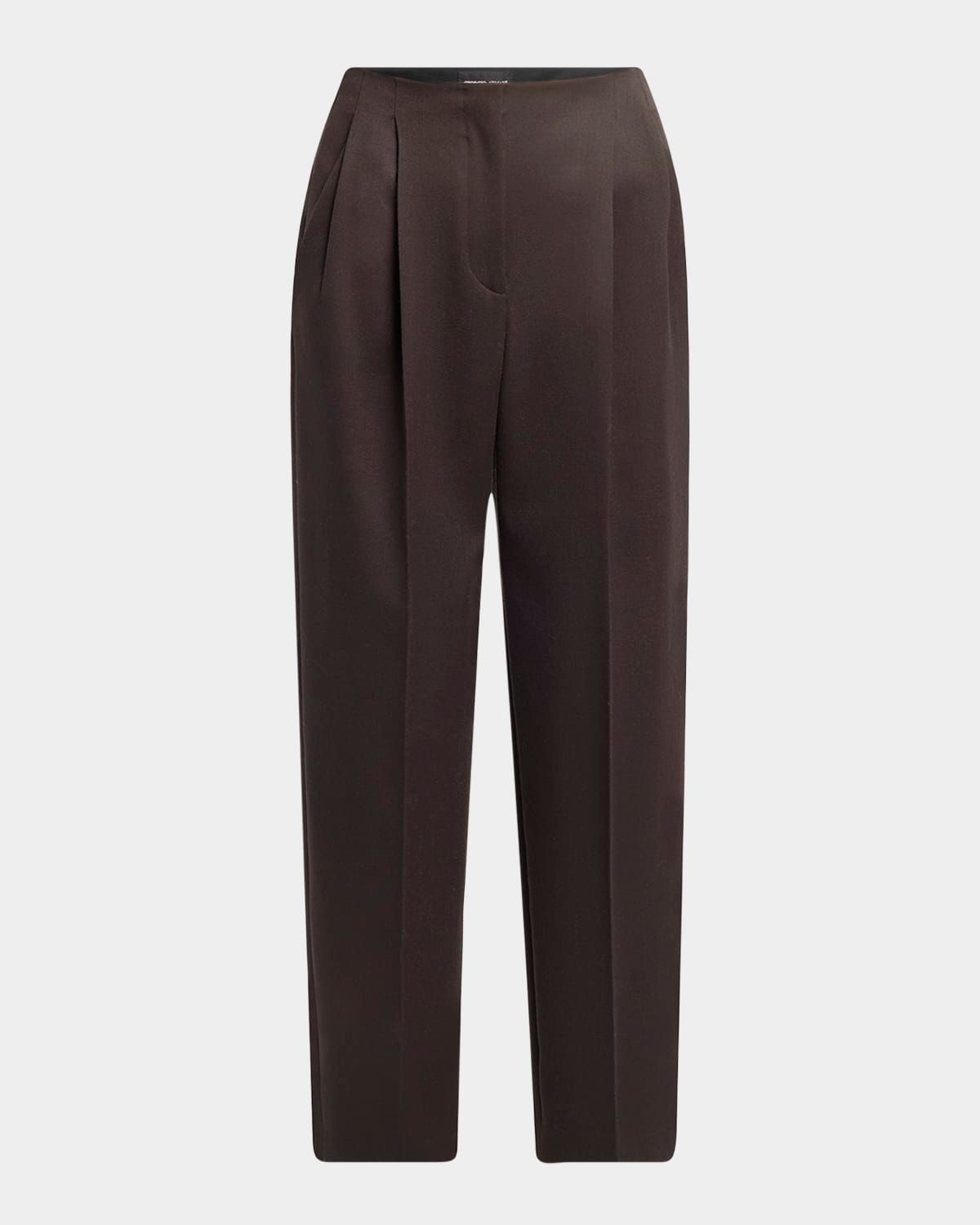 Pleated Wool Straight-Leg Ankle Trousers