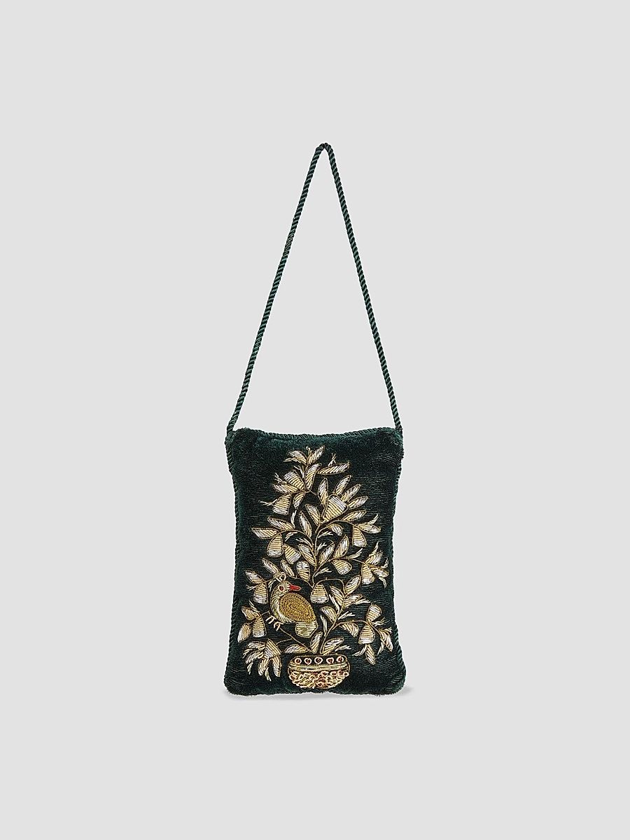Partridge In a Pear Tree Embroidered Velvet Door-Knocker Ornament - Green Multi