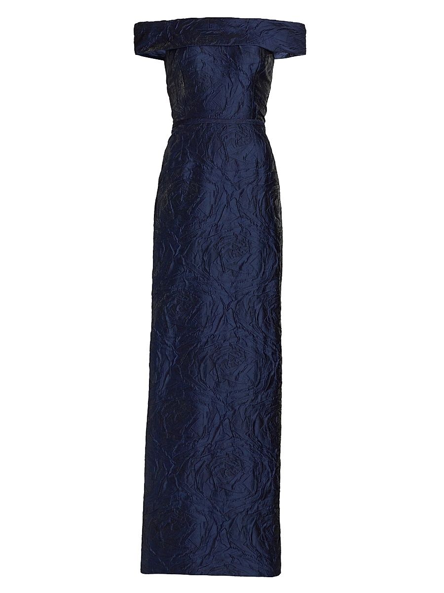Women's Jacquard Off-The-Shoulder Gown - Navy - Size 18