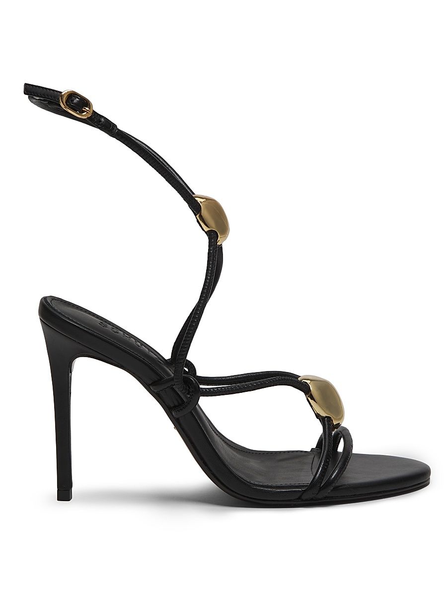 Women's Hera 100MM Goldtone & Leather Sandals - Black - Size 11