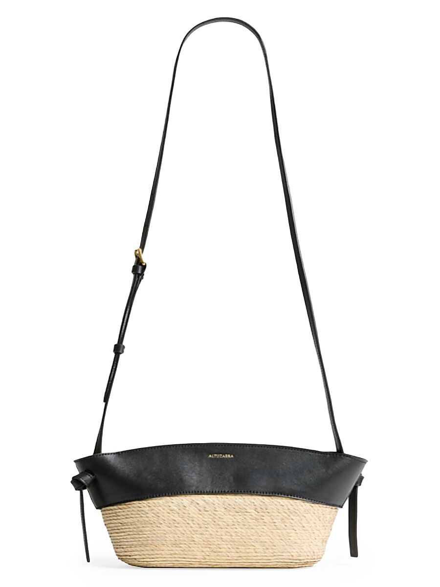 Women's Knot Palm Straw Crossbody Bag - Black