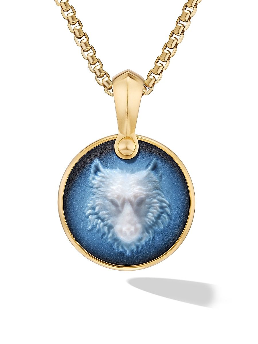 Men's Petrvs Wolf Amulet in 18K Yellow Gold - Banded Agate