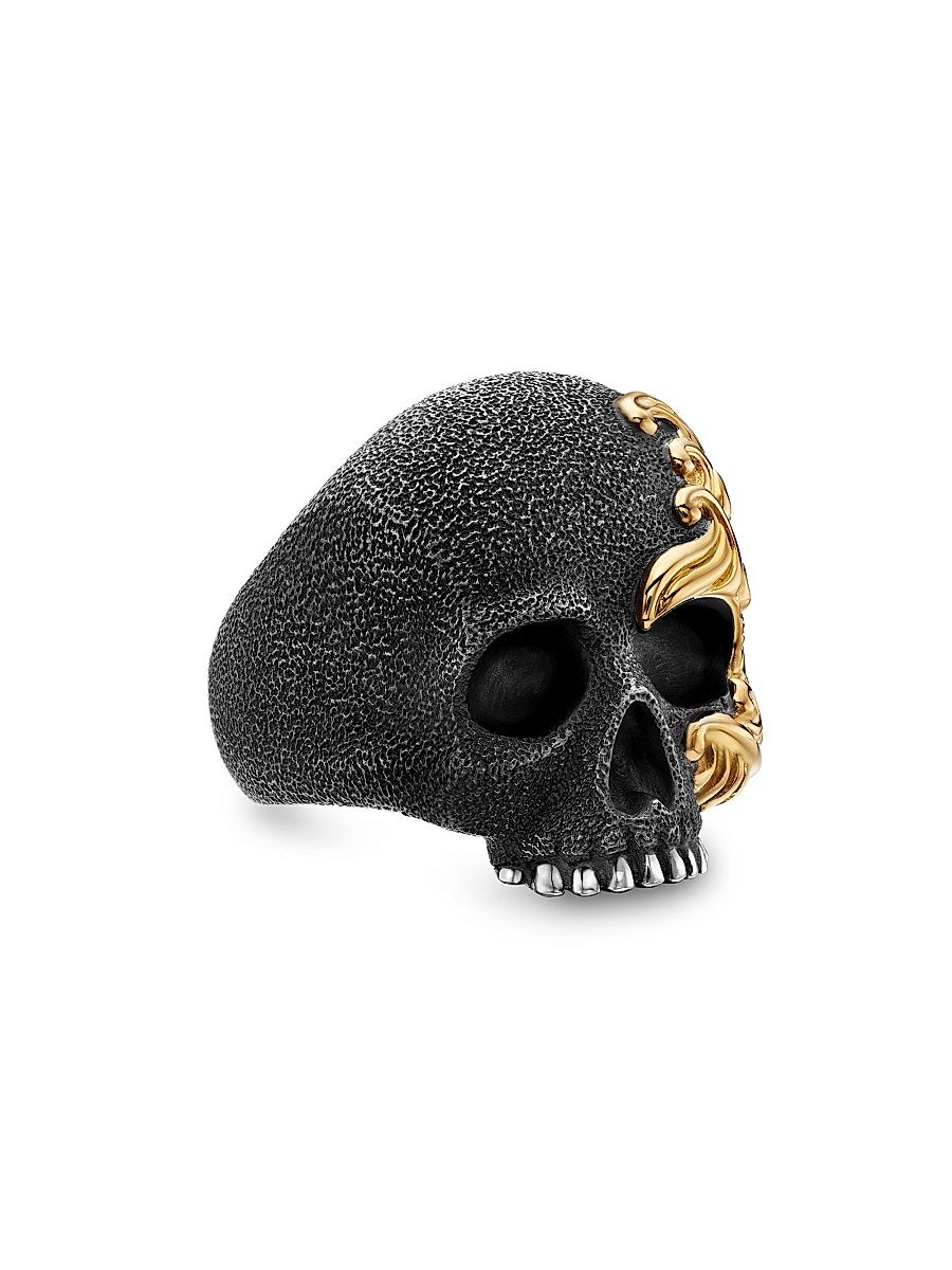 Men's Waves Skull Ring in Sterling Silver - Size 12