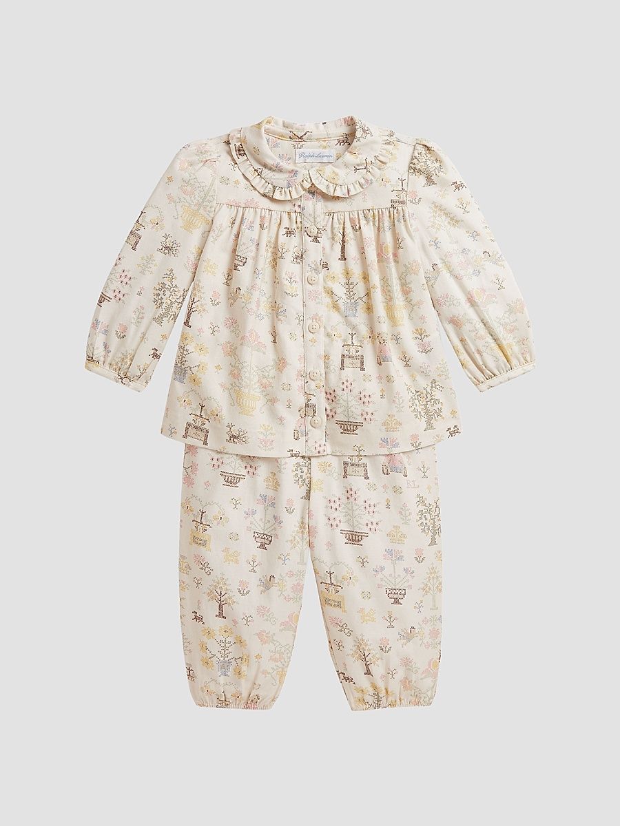 Baby Girl's Polo Bear Brushed Twill Top & Pants Set - Petite Point Baby Bear - Size 24 Months