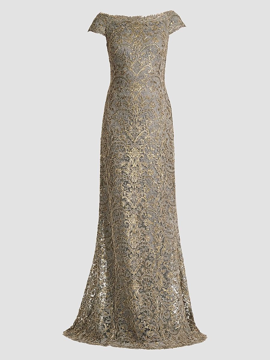 Women's Metallic Lace Column Gown - Smoke Pearl - Size 18