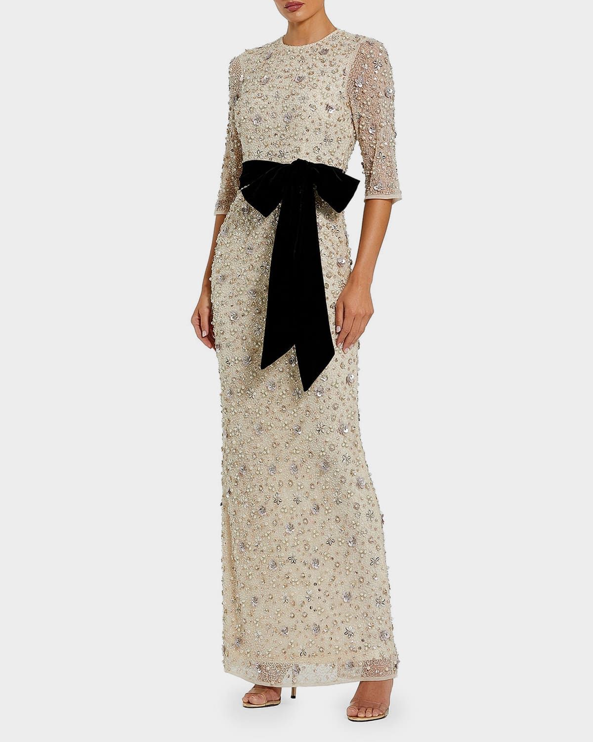 Beaded Bow Column Gown