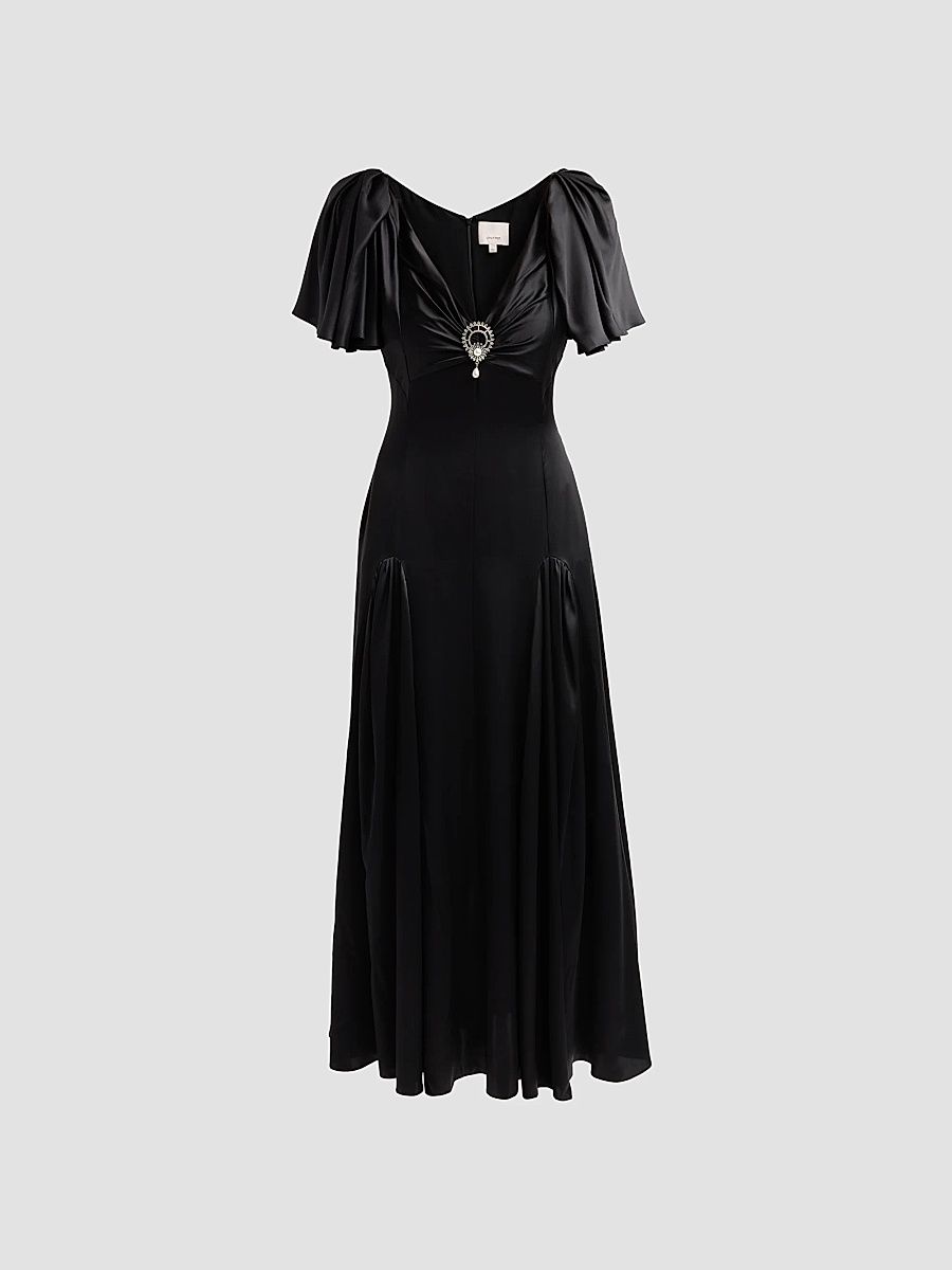 Women's Ambriella Silk Maxi Dress - Black - Size 10