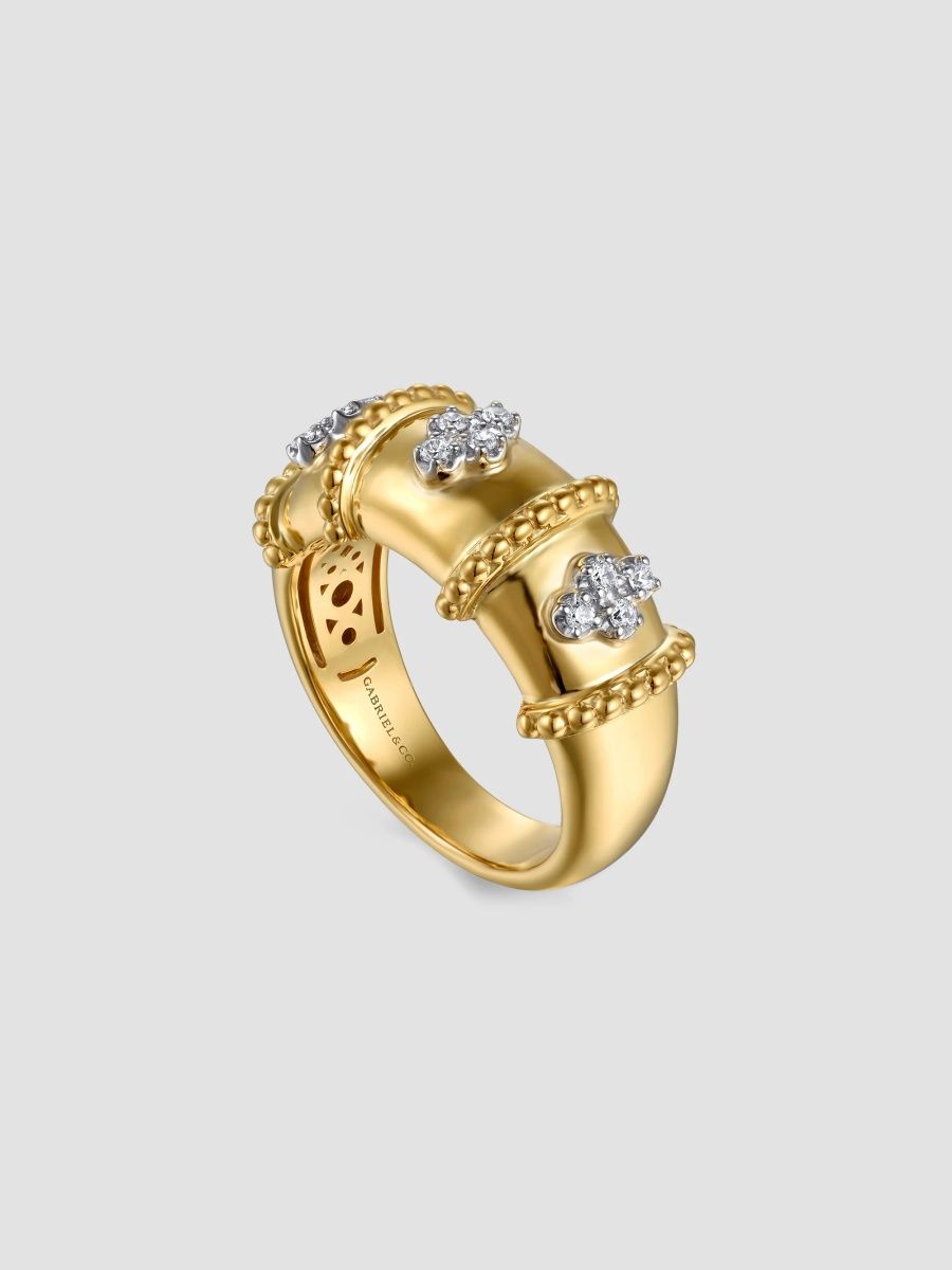 Gabriel & Co Women's Bujukan Clover Two-Tone 14K Gold & 0.12 TCW Diamond Ring - Yellow Gold - Size 6.5