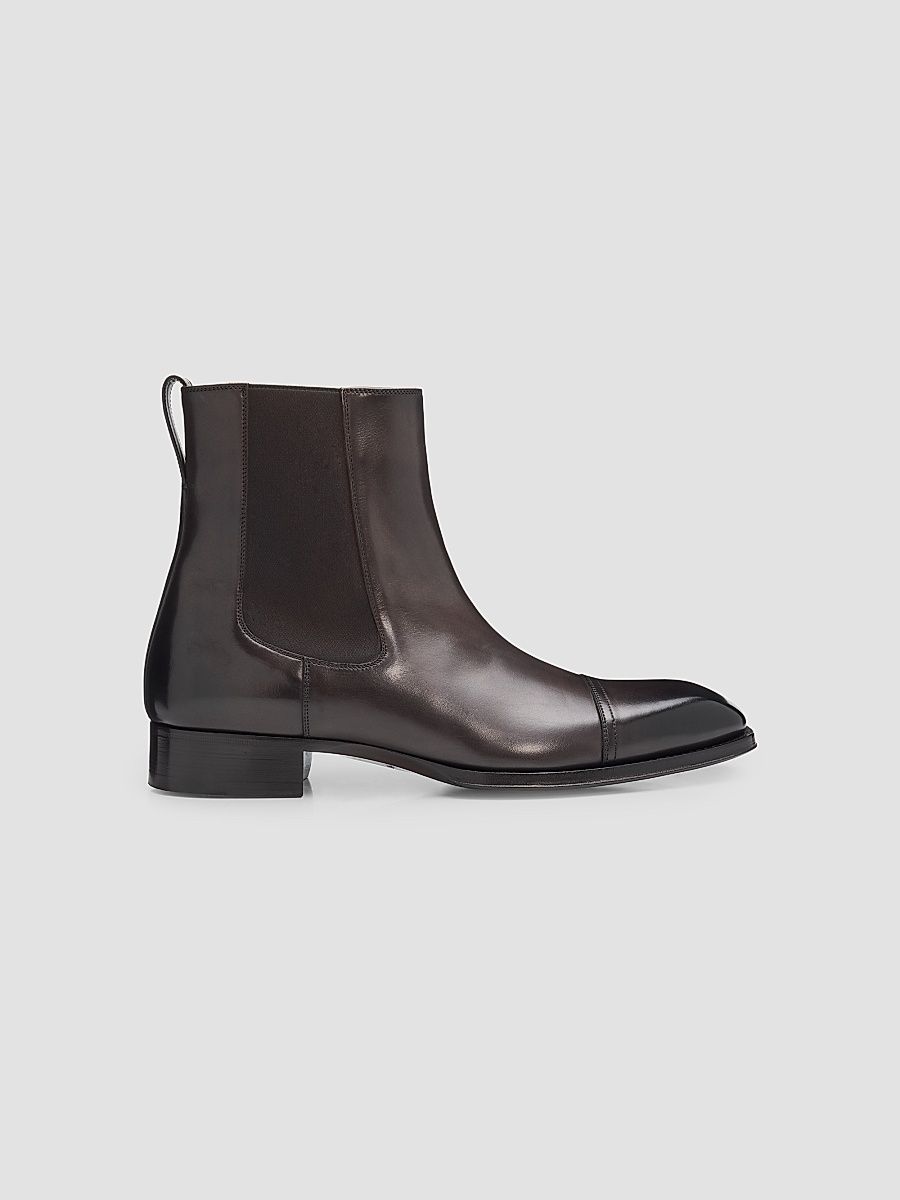 Men's Elkan Burnished Leather Chelsea Boots - Ebony - Size 8