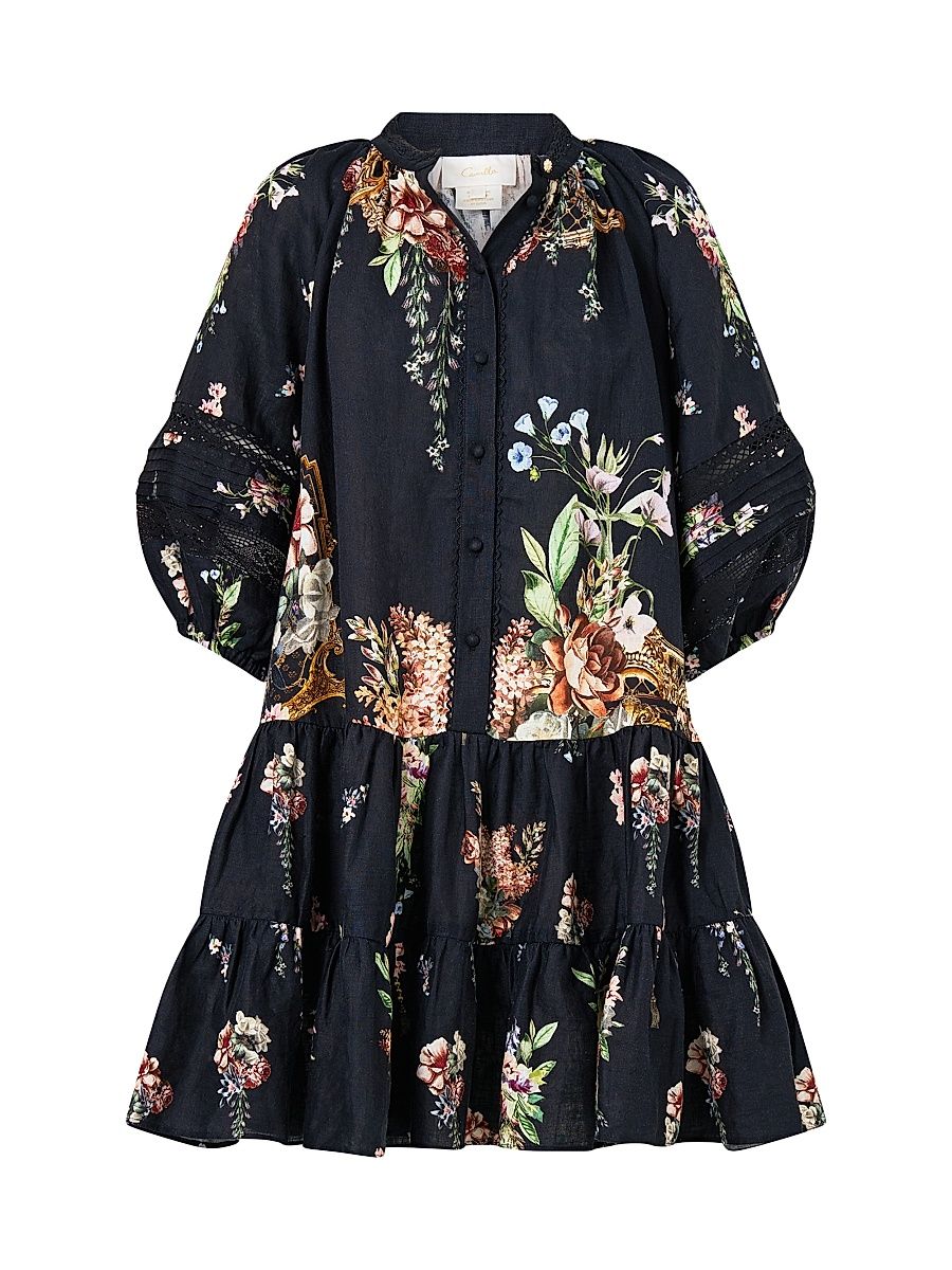 Women's Noble Endeavours Floral Linen Puff-Sleeve Minidress - Noble Endeavours - Size Large