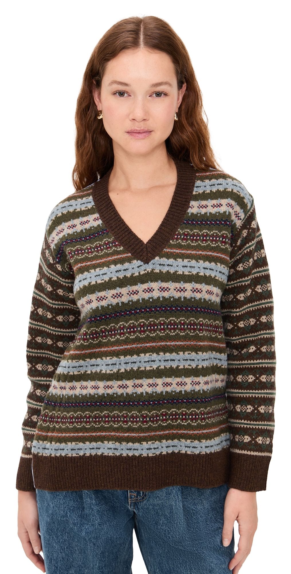Sea Ciara Fair Isle Knit Sweater Olive XS