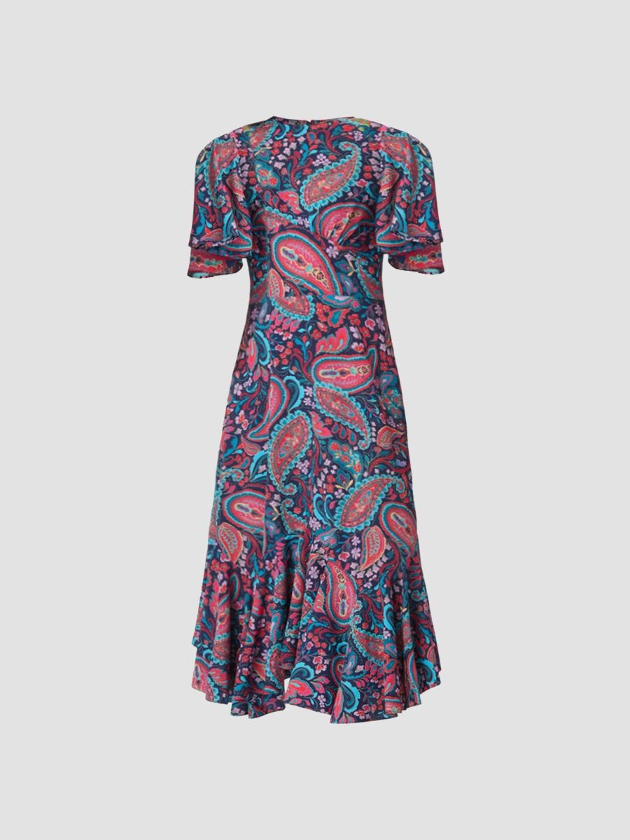 Shoshanna Women's Mallie Paisley Fluted-Hem Midi Dress - Multi - Size 14