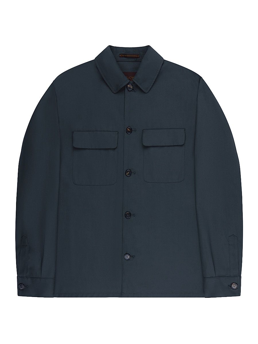 Men's Stretch-Cotton Twill Crepe Overshirt - Dark Blue - Size 46