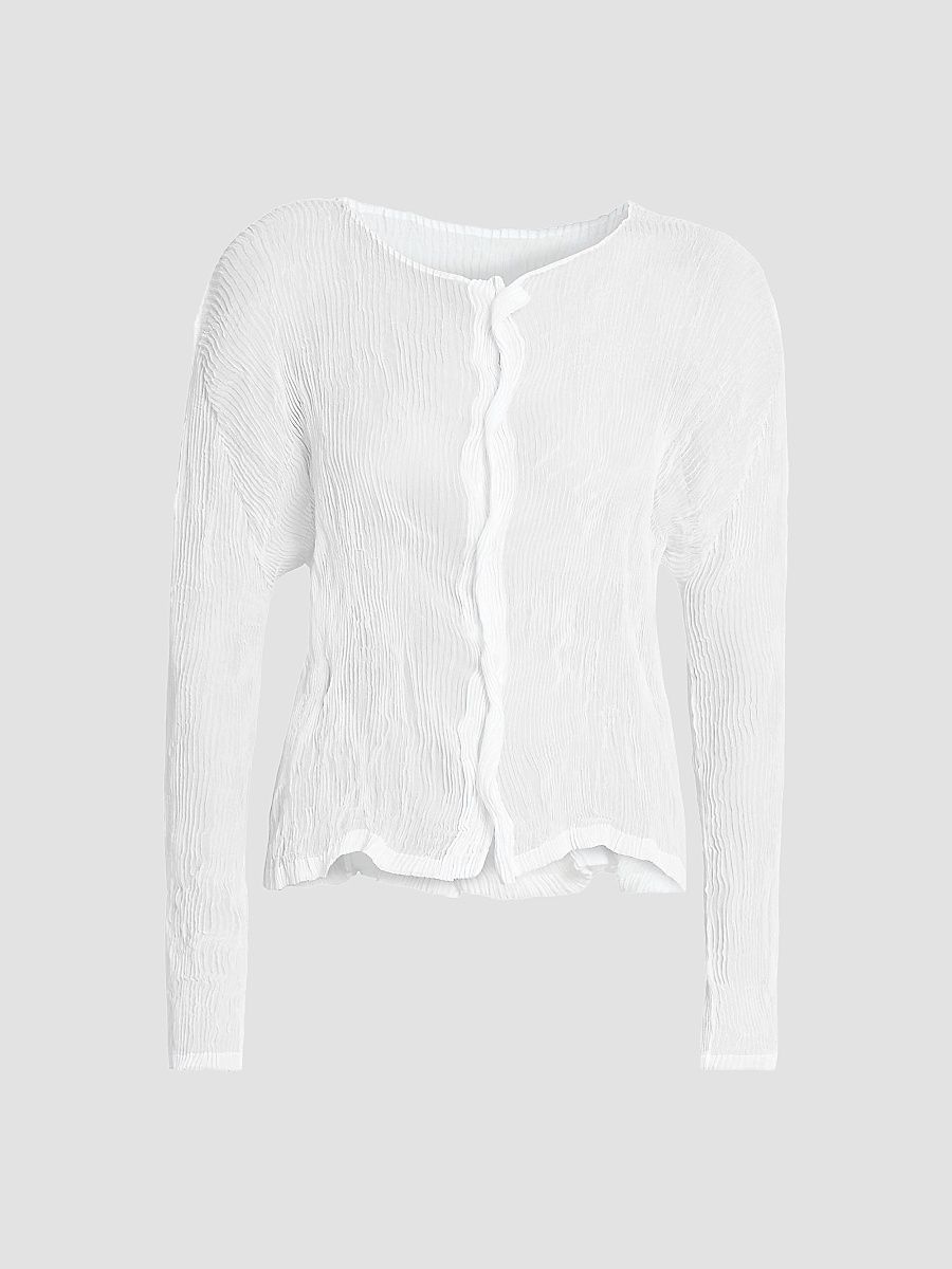 Women's Chiffon Twist Plissé Shirt - White - Size XS