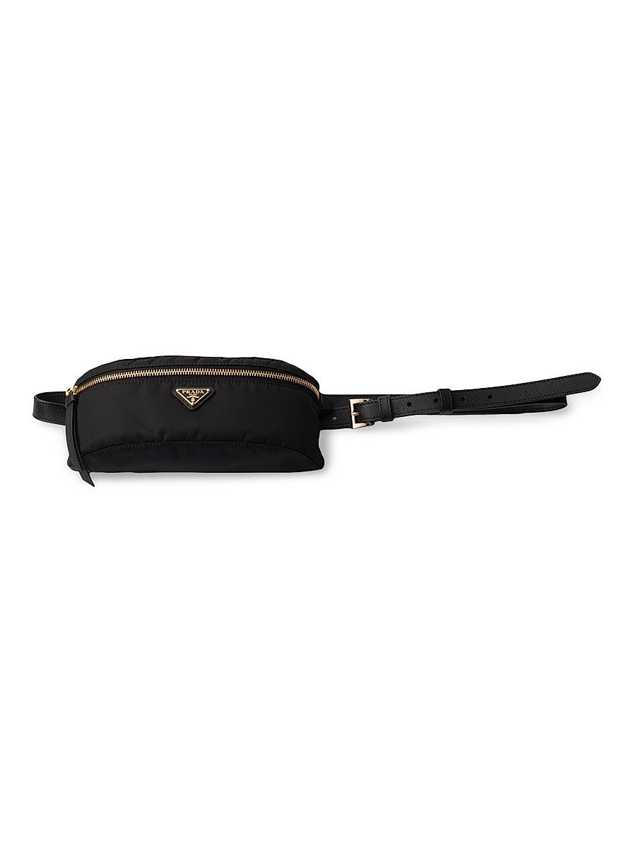 Women's Re-Nylon and Saffiano Leather Belt Bag - Black