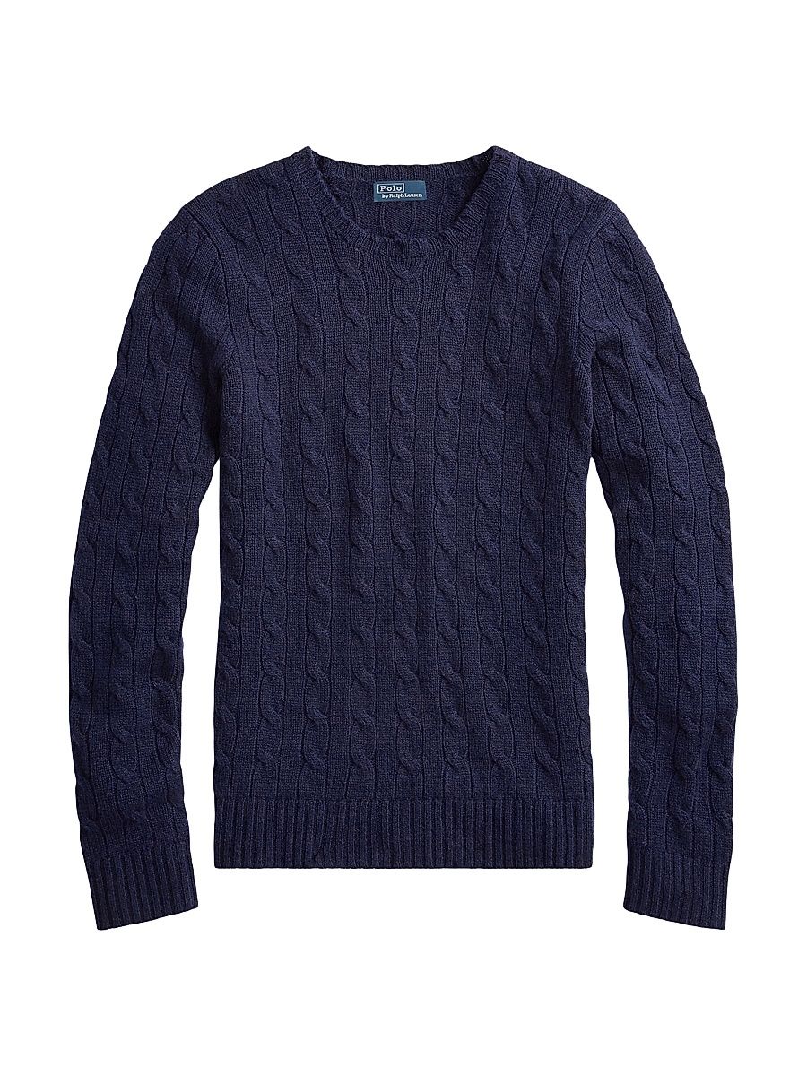 Women's Cashmere Cable-Knit Crewneck Sweater - Hunter Navy - Size XS