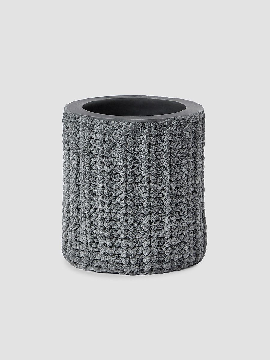 Small Wax Lantern with English Rib Knit Effect - Ivory