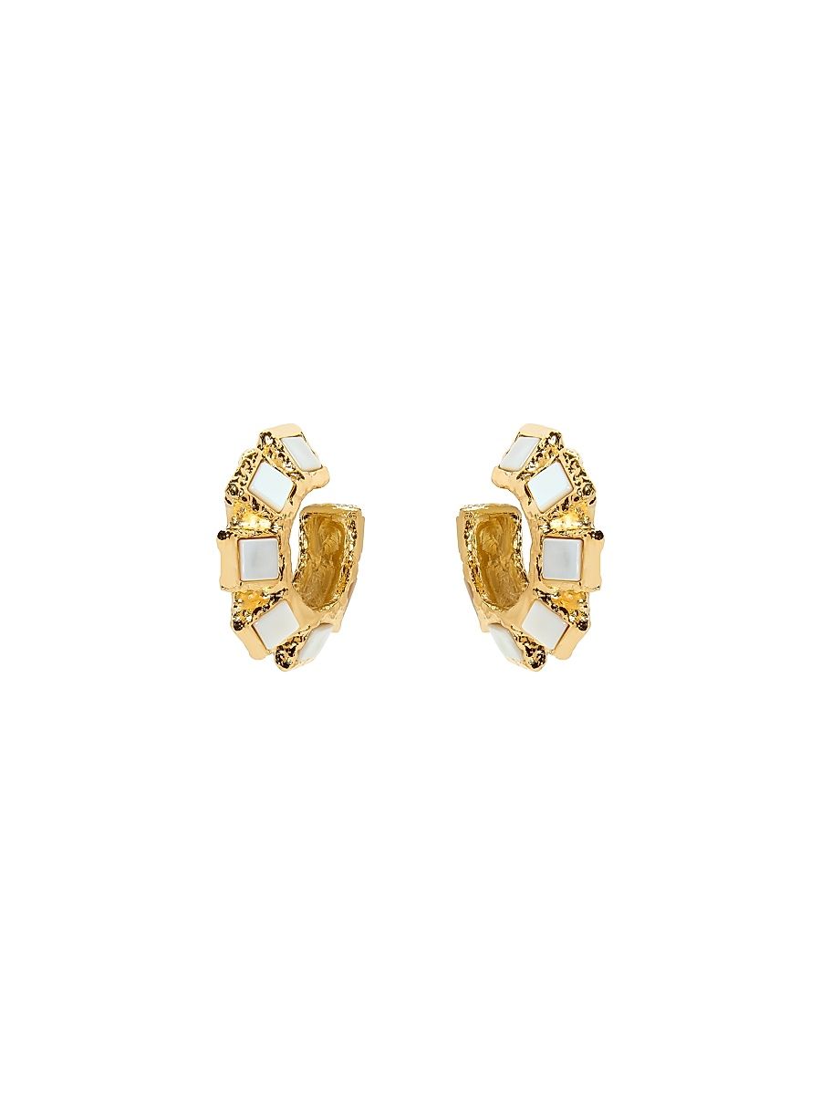 Women's Tiles 14K-Gold-Plated & Semiprecious Stone Hoop Earrings - White Mother Pearl