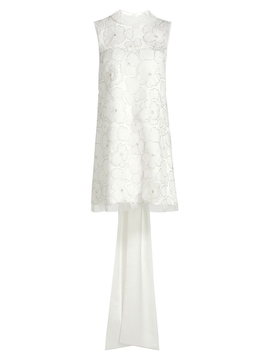 Women's Embellished Tulle & Satin Bow Minidress - White - Size 12